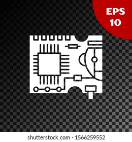 White Printed circuit board PCB icon isolated on transparent dark background.  Vector Illustration