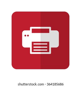 White Printer flat icon on red rounded square on white