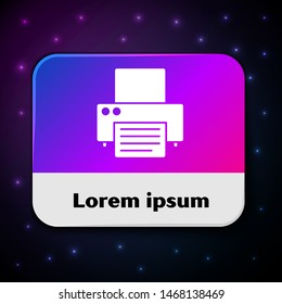 White Printer icon isolated on black background. Rectangle color button. Vector Illustration