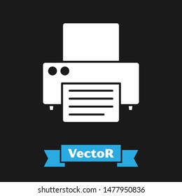 White Printer icon isolated on black background.  Vector Illustration
