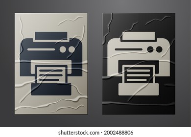 White Printer icon isolated on crumpled paper background. Paper art style. Vector Illustration