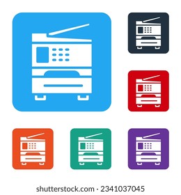 White Printer icon isolated on white background. Set icons in color square buttons. Vector Illustration