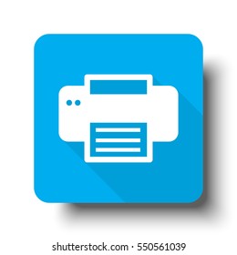 White Printer icon on blue web button