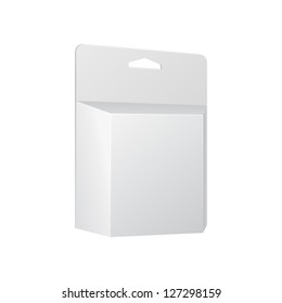 White Printer Ink Cartridge Product Package Box With Hang Slot. Blank On White Background Isolated. Ready For Your Design. Product Packing Vector EPS10