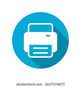 White printer office on blue circle icon flat vector design