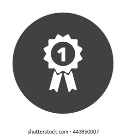 White Prize Ribbon icon on black button isolated on white