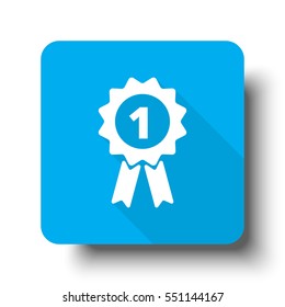 White Prize Ribbon icon on blue web button