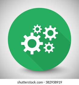 White Process icon with long shadow on green circle