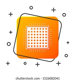 White Processor icon isolated on white background. CPU, central processing unit, microchip, microcircuit, computer processor, chip. Orange square button. Vector Illustration
