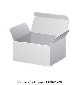 White Product Cardboard, Carton Package Box Open On White Background Isolated. Ready For Your Design. Product Packing Vector EPS10