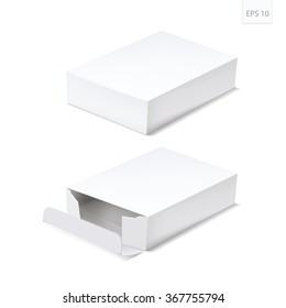 White Product Cardboard Package Box. Illustration Isolated On White Background. Mock Up Template Ready For Your Design. 