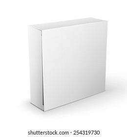 White Product Cardboard square Package Box. Illustration Isolated On White Background. Mock Up Template Ready For Your Design. Vector EPS10