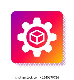 White Product development icon isolated on white background. Gear and cube. Product development symbol design from Startup collection. Square color button. Vector Illustration