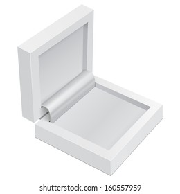 White Product Gift Jewelry Plastic Cardboard, Carton Package Box Open On White Background Isolated. Ready For Your Design. Product Packing Vector EPS10 