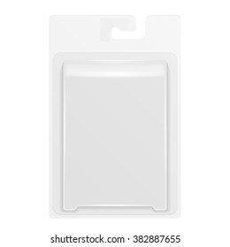 White Product Package Box Blister With Hang Slot. Illustration Isolated On White Background. Mock Up Template Ready For Your Design. Product Packing Vector EPS10