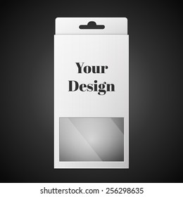 White Product Package Box. Paper Bag . Illustration Isolated On Black Background. Ready For Your Design. Product Packing Vector