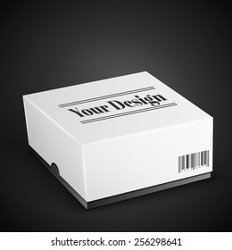 White Product Package Box. Paper Bag . Illustration Isolated On Black Background. Ready For Your Design. Product Packing Vector
