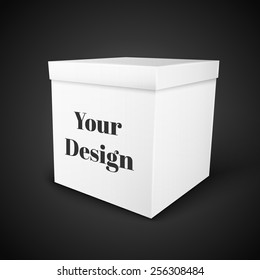 White Product Package Box. Paper Bag . Illustration Isolated On Black Background. Ready For Your Design. Product Packing Vector
