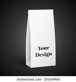 White Product Package Box. Paper Bag . Illustration Isolated On Black Background. Ready For Your Design. Product Packing Vector