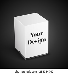 White Product Package Box. Paper Bag . Illustration Isolated On Black Background. Ready For Your Design. Product Packing Vector