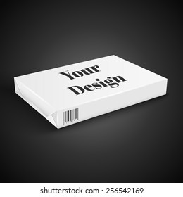White Product Package Box. Paper Bag . Illustration Isolated On Black Background. Ready For Your Design. Product Packing Vector