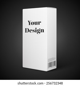 White Product Package Box. Paper Bag . Illustration Isolated On Black Background. Ready For Your Design. Product Packing Vector