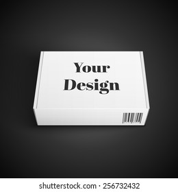 White Product Package Box. Paper Bag . Illustration Isolated On Black Background. Ready For Your Design. Product Packing Vector
