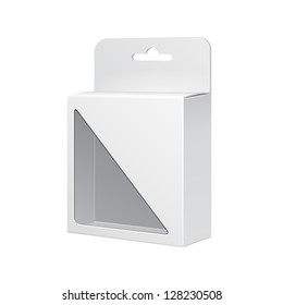 White Product Package Box With Rectangular Window. Illustration Isolated On White Background. Ready For Your Design. Vector EPS10