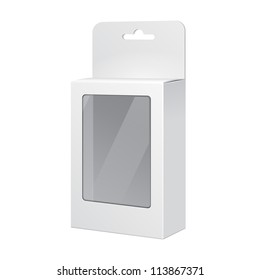 White Product Package Box With Window. Illustration Isolated On White Background. Ready For Your Design. Vector EPS10