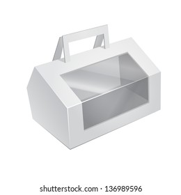 White Product Package Box With Window and Handle. Illustration Isolated On White Background. Ready For Your Design. Vector EPS10