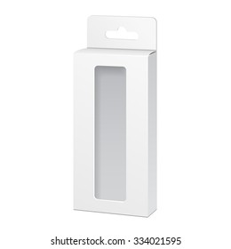 White Product Package Box With Window Illustration Isolated On White Background. Mock Up Template Ready For Your Design. Product Packing Vector EPS10