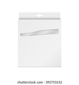 White Product Package Box With Window. For Pencils, Pens, Crayons, Felt-tip Pens Illustration Isolated On White Background. Mock Up Template Ready For Your Design. Product Packing Vector 