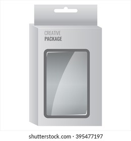 White Product Package Box With Window. Illustration Isolated On White Background. Ready For Your Design. Vector display mock up