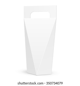White Product Package With Handle. Gift Box. Doypack. Illustration Isolated On White Background. Mock Up Template Ready For Your Design. Product Packing Vector EPS10