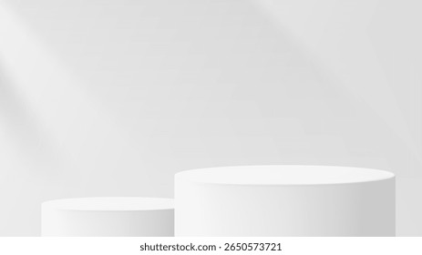 White product podium mockup with two display stands. Empty showcase for cosmetic presentation. Minimalist design for product or brand advertising.