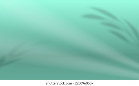 White product podium and tropical palm leaves shadow on green background. Background for product presentation. Vector illustration