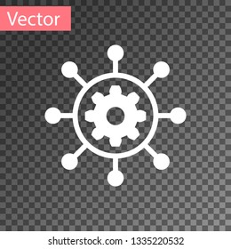 White Project management icon isolated on transparent background. Hub and spokes and gear solid icon. Vector Illustration