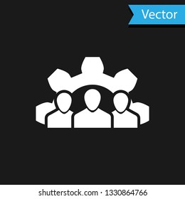 White Project team base icon isolated on black background. Business analysis and planning, consulting, team work, project management. Developers. Vector Illustration