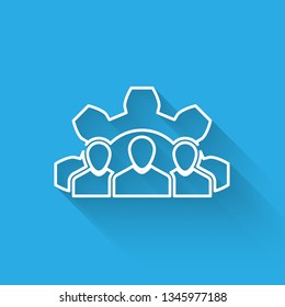 White Project team base icon isolated with long shadow. Business analysis and planning, consulting, team work, project management. Developers. Vector Illustration