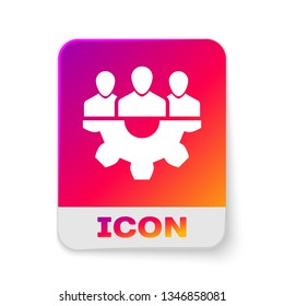 White Project team base icon isolated on white background. Business analysis and planning, consulting, team work, project management. Developers. Rectangle color button. Vector Illustration