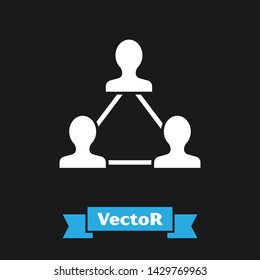 White Project team base icon isolated on black background. Business analysis and planning, consulting, team work, project management. Developers.  Vector Illustration