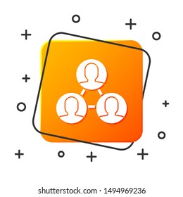 White Project team base icon isolated on white background. Business analysis and planning, consulting, team work, project management. Orange square button. Vector Illustration