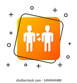 White Project team base icon isolated on white background. Business analysis and planning, consulting, team work, project management. Orange square button. Vector Illustration