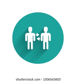 White Project team base icon isolated with long shadow. Business analysis and planning, consulting, team work, project management. Green circle button. Vector Illustration