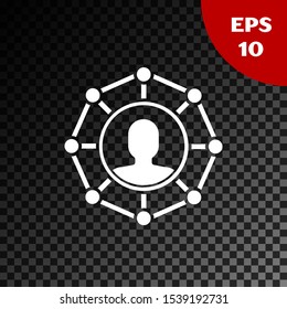White Project team base icon isolated on transparent dark background. Business analysis and planning, team work, project management. Developers.  Vector Illustration