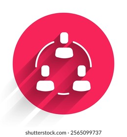 White Project team base icon isolated with long shadow. Business analysis and planning, consulting, team work, project management. Red circle button. Vector