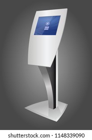 White Promotional Interactive Information Kiosk Terminal Stand Touch Screen Display. Mock Up Template.