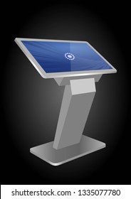 White Promotional Interactive Information Kiosk Terminal Stand Touch Screen Display. Mock Up Template.