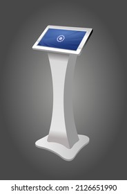 White Promotional Interactive Information Kiosk Terminal Stand Touch Screen Display. Mock Up Template.