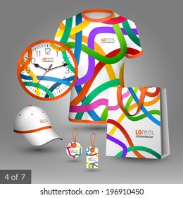 White promotional souvenirs design for company with color tape. Elements of stationery.